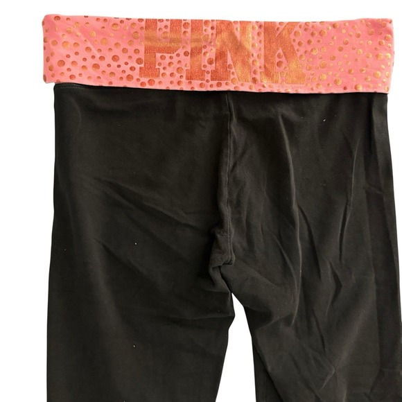 Victoria's Secret PINK Capri Leggings M Black Pink Bubble Roll Over Waistband - Picture 9 of 12